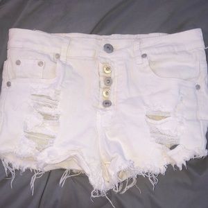 white high waisted denim shorts